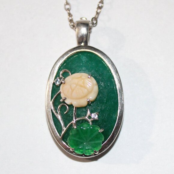 Sterling Silver Floral Jadeite Necklace